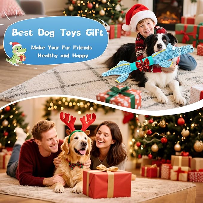 Interactive Tug of War Dog Toys for Small to Large Breeds-Squeaky Plush Puppy Toys with Crinkle Paper, Stuffed Chew Dog Toys to Keep Them Busy, Training Reward Gift (Blue)