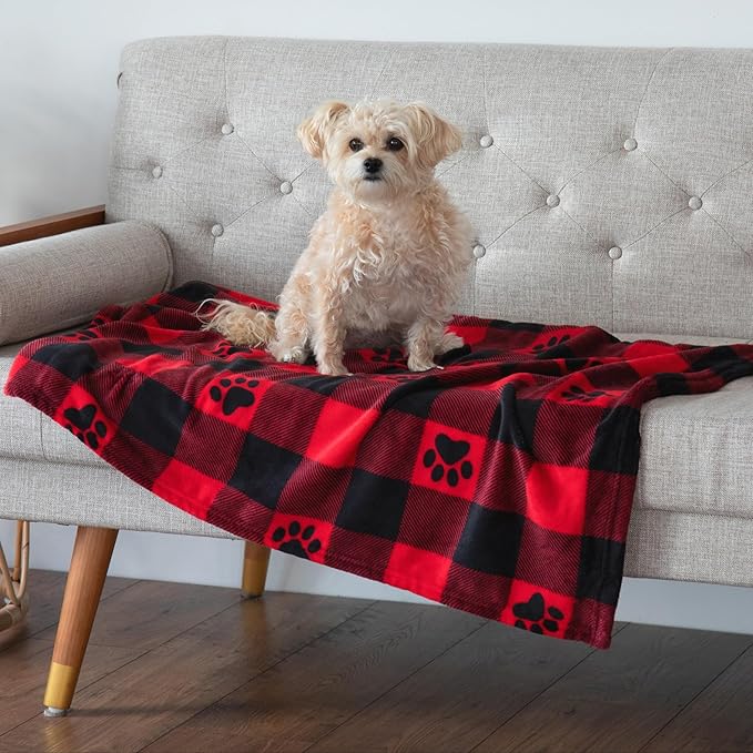 Pet Dog Cat Blanket Ultra Soft Cozy Fleece Paw Print Design Machine Washable Durable for Crates Beds Sofas Travel (Sweetheart Paws, Large)
