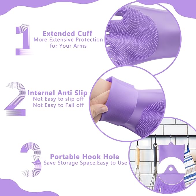Maiiu Pet Grooming Gloves—Heat Resistant Dog Washing Gloves with High-Density Teeth, Dog Bath Scrubber with Enhanced Five Finger Design, Silicone Gloves for Dogs and Cats Bathing, Massage (Purple)