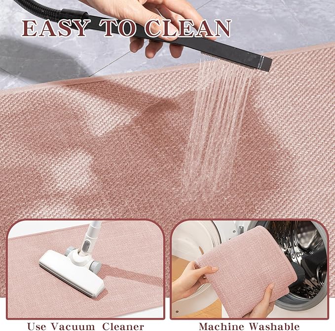 chakme Bathroom Rugs Mat 47x25, Ultra Thin Non Slip Bath Mat Large Quick Dry Absorbent Bath Mat for Bathroom Floor, (Pink, 47"x25")