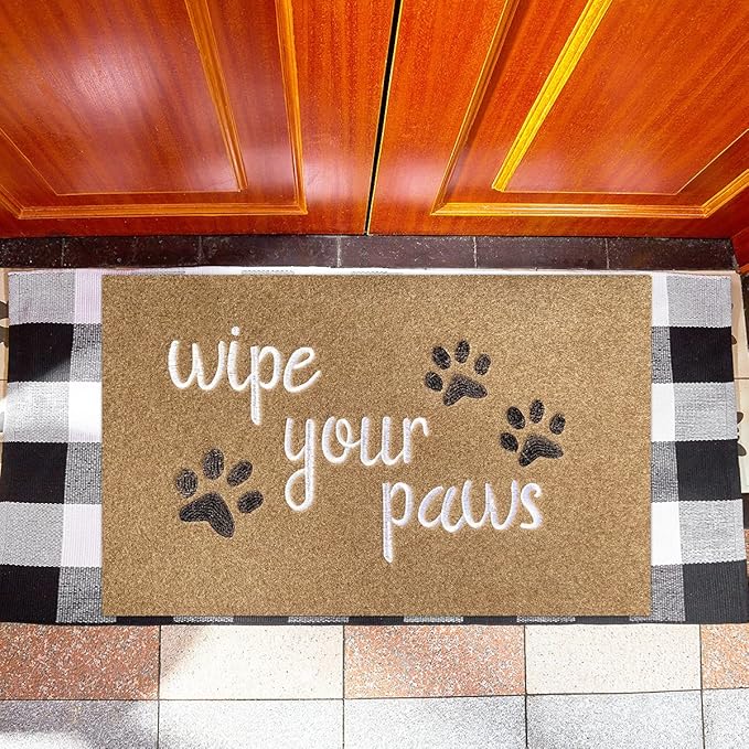 Large Welcome Door Mat Indoor Wipe Your Paws Doormat Front Back Door Indoor Dog Paw Door Mat Porch Entrance Anti-Slip Floor Mat with Durable Rubber Brown 24x36 Inch
