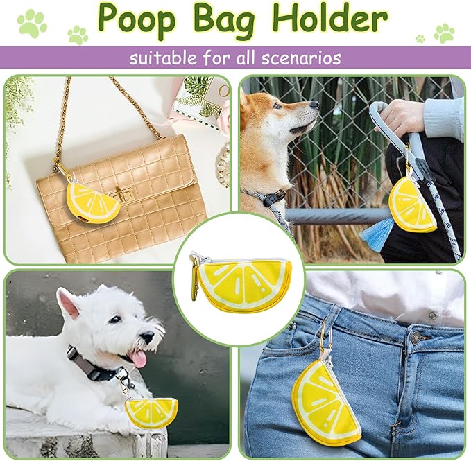 Lemon Shape Dog Poop Bag Holder for Leash - Cute Poo Bag Dispenser and Carrier, Stylish Dog Waste Bag Holder