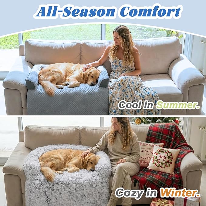 GGIB Cooling Dog Bed Mat with Bolster Pillow Washable Dog Couch Cover Breathable Summer Pet Couch Bed Protector Indoor(Medium, Cooling Grey)