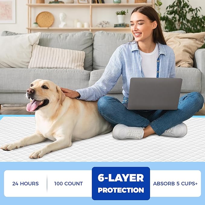 Dog Pee Pads Extra Large 28"x34" - 100 Pack Super Absorbent XLarge Puppy Pads 100 Count Leak-Proof Disposable XL Pet Potty Training Pads for Dogs, Puppies, Doggy