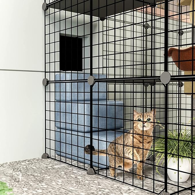 Oneluck Outdoor Cat House Cages Enclosure with Super Large Enter Door, 55L x 41W x69H Balcony Playpen with Platforms, DIY Kennels Crate Large Exercise Place Ideal for 1-3 Cats (Without Platform)