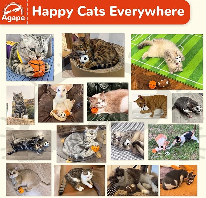 Agape 100% Catnip & Silvervine Filled Cat Toys, Interactive Chew & Kicker Balls for Indoor Cats, Enrichment and Teeth Cleaning Fun for Bored Cats and Kittens, 2 Pack Natural Crinkle Cat Toy with Sound