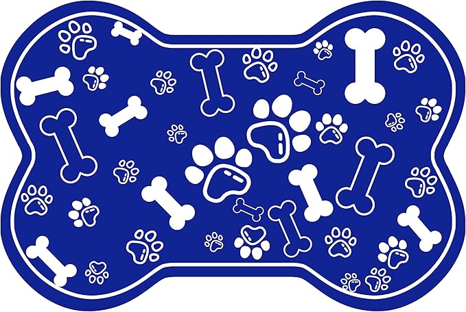 Dog Cat Mat for Food and Water,Rapid Absorbent Pet Feeding Mat, Bone Shaped Dog Placemat Bowl Mat with Rubber Backing,No Stains Pet Food Mats Indoor, Pet Accessories Supplies,Blue 23"×36"