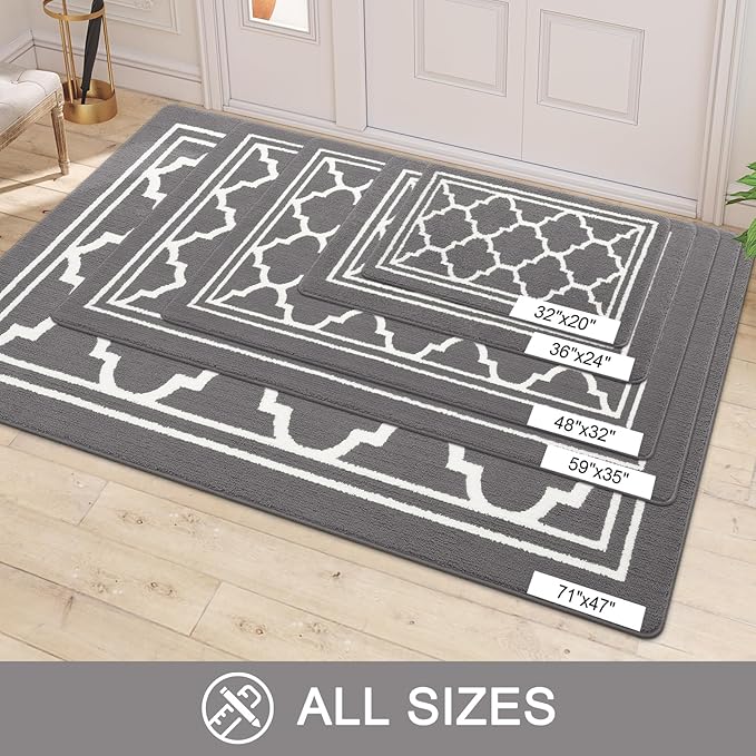 Buganda Runner Indoor Door Mat, Dirt-Resistant and Absorbent Doormat, Anti-Slip, Low Profile Floor Mats for Inside Entryway, Front, and Back Door Entrance (47x23 Inches, Grey)
