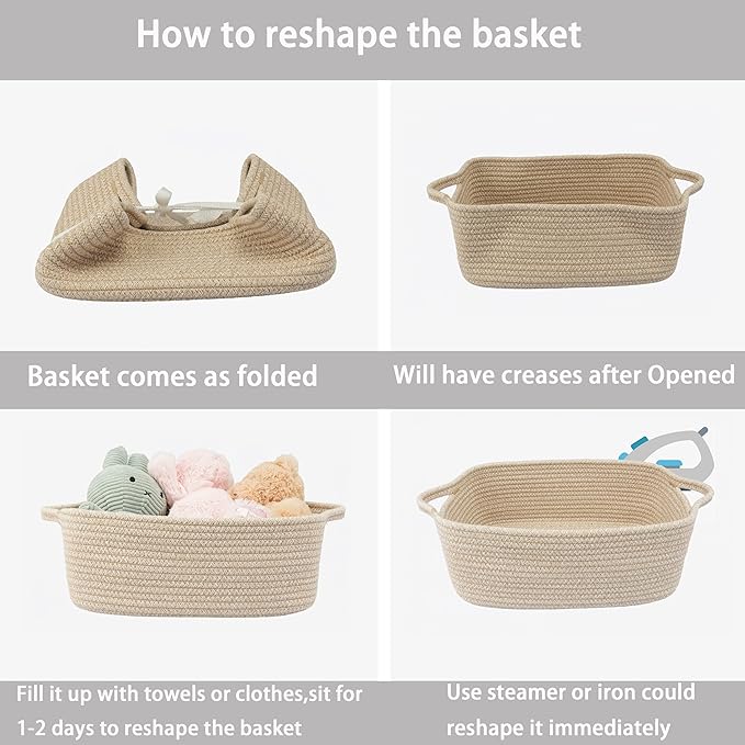 XUANGUO Woven Cotton Rope Storage Basket with Handles for Organizing Shelves Closet Small Cat Dog Pet Toy Baskets Box Bin Decorative Rectangle Baby Nursery Basket Gift Basket Empty oatmeal
