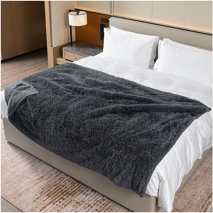Wowchine Calming Cat Blanket for Bed 85x57in Couch Sofa Cover Grey Waterproof Dog Blankets for Large Dogs Washable Long Faux Fur Pet Throw Blanket for Puppy Reversible Furniture Protector, (Gray XL)
