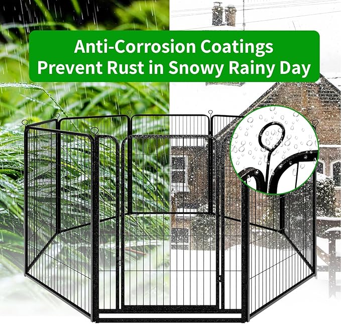 Dog Playpen Outdoor Extra Wide 24 Piece Panels Heavy Duty Dog Fence 47" Height Anti-Rust with Doors Portable for RV Camping Yard, Total 63FT, 316 Sq.ft, Snowy Black