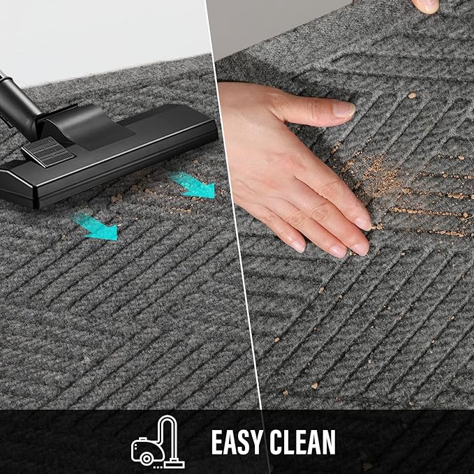 Sturdy Front Door Mat, Absorbent Muddy Dirt Resist Welcome Door Mats Outdoor Indoor, Stain and Fade Resistant, Non-Slip Rubber Backing Low Profile Doormat for Entryway, 30×17, Grey