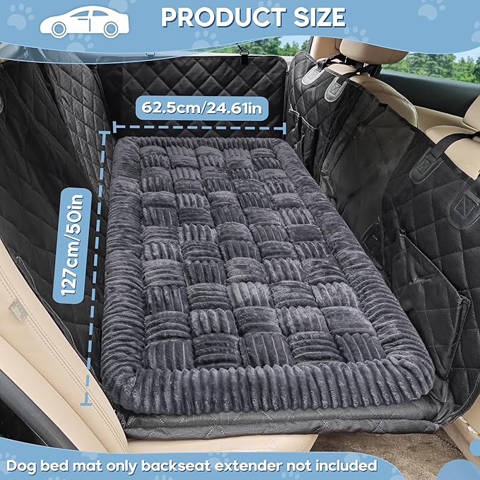Dog Car Bed Mat, Non-Slip Backseat Extender Pet Blanket, Plaid Dog Bed for SUVs, Sedans & Trucks, Chew-Resistant Travel Pad for Dogs, Easy Clean & Scratch-Proof & Comfort (50"Ă24.6") Gray