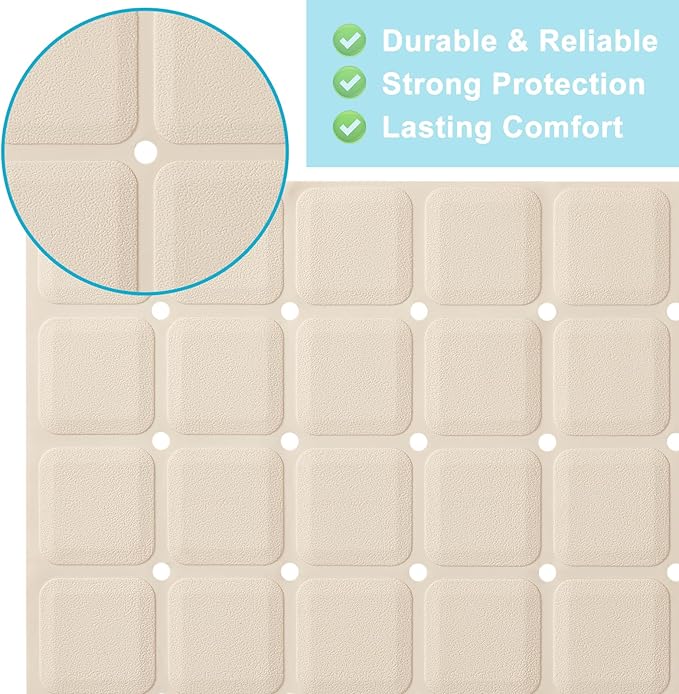 Webos Non-Slip Bath Mat for Tub & Shower:Silicone Foldable Bathtub Mat with Strong Suction Cups, Quick Drain Holes, Machine Washable Extra Large Bathroom Mats 35.8" x 17.7", Beige