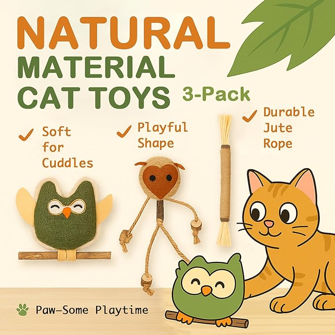 3-Pack Silvervine Sticks for Cats with Sisal Rope – Natural Catnip & Matatabi Cat Chew Toys for Indoor Cats, Kitten Toys for Dental Care, Stress Relief & Teeth Cleaning