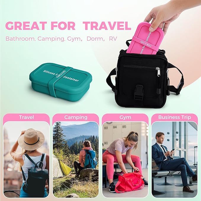 Silicone Soap Holder, Enhanced Leak-Proof Travel Soap Container with Draining Layer,Portable Bar Soap Holder, Soap Case with Soap Bag, Soap Dishes for Bathroom/Camping/Gym/ (Pink)