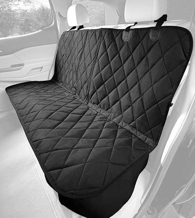 4Knines Dog Seat Cover for Back Seat, Heavy Duty Waterproof Rear Seat Protector for Small Trucks, SUV, Cars - Fits 60/40 Split Bench with Middle Seat Belt, Non-Slip Dog Backseat Cover (Regular, Black)