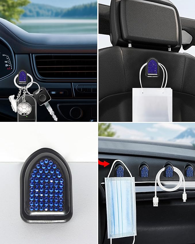 Bling Car Sun Visor Tissue Box Holder,PU Leather with Bling Crystal Rhinestones Tissue Holder,Car Accessories for Women (Blue)