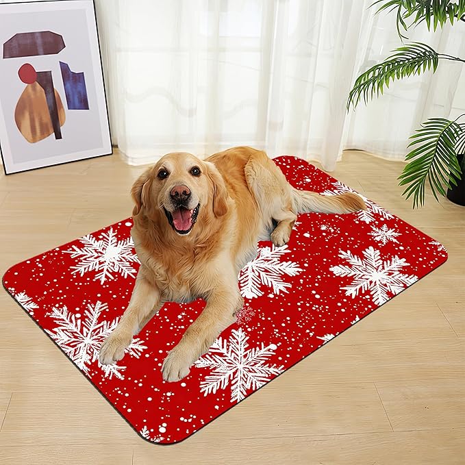 Chirtsmas Snow Flower Pet Food Mat for Cats and Dogs–Absorbent Quick Dry Feeding Placemat, Non Slip Rubber Base, Waterproof Bowl Mat for Indoor Use, Pet Supplies 16"x24"