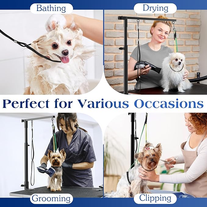Pawaboo Dog Grooming Table Arm with Clamp, 35" Adjustable Dog Grooming Stand and Free Two No Sit Haunch Holder with Groom Loop, Foldable Home Dogs Groom Tool for Small Medium Pet, Groomer Partner