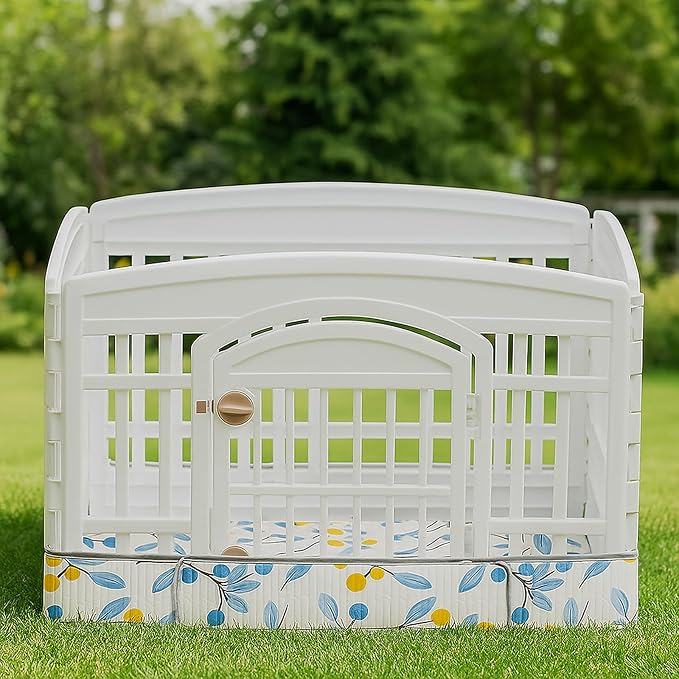 Dog Playpen Bottom Pad Fits for 36 Inch 4 Panels Exercise Pet Playpen, Dog Crate Pad Puppy, Hoop and Loop Design (Note: Playpen Not Included). (White Leaves)
