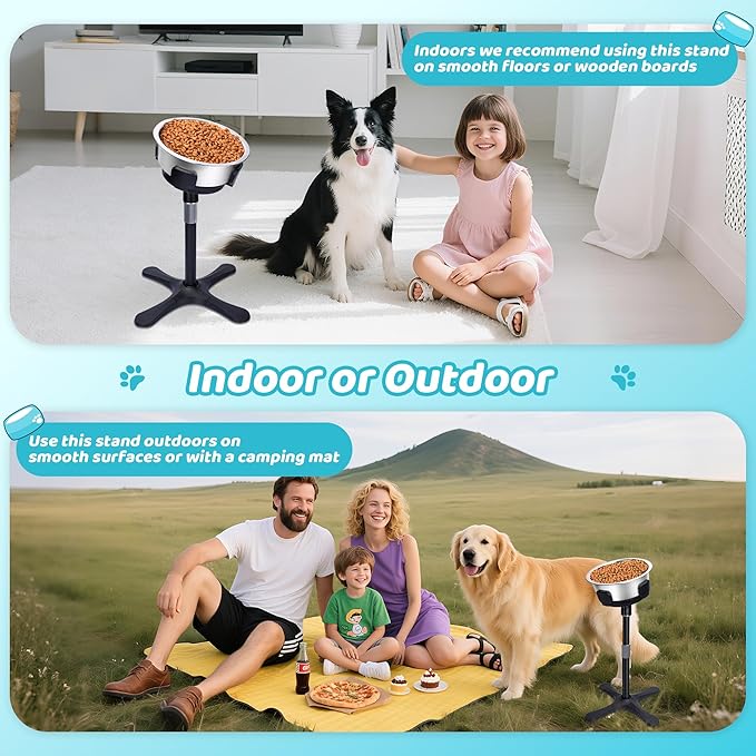 Elevated Dog Bowl (Not Bowl Included), Adjustable Stand Heights & Width, Non-Slip Foot Mats, Tilting Raised Dog Bowls with Metal Knob for Small, Medium & Large Dogs Breed (2 Pack), Black