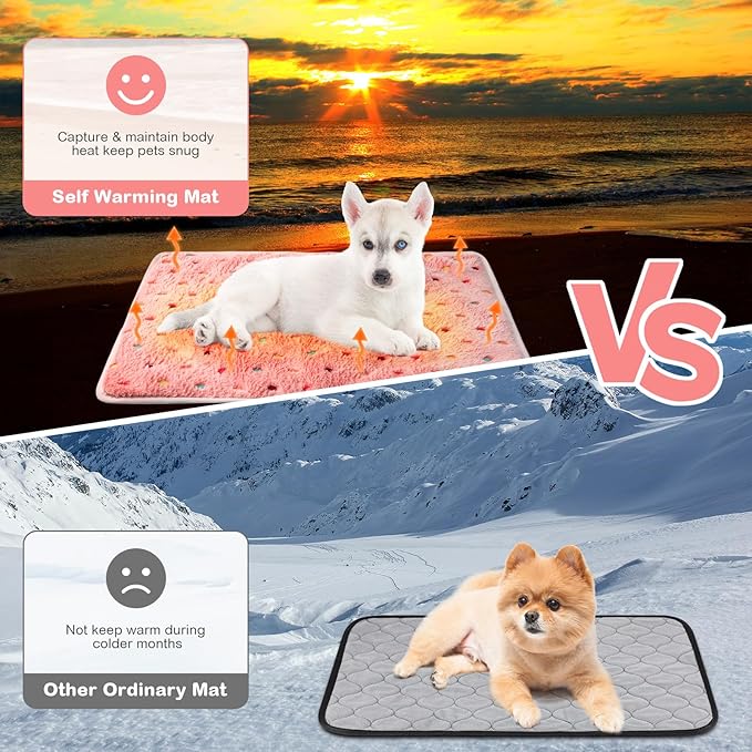 Clysee 4 Pack Self Heating Cat Bed Cat Self Warming Pad with Removable Cover Extra Warm Thermal Pet Pad Washable Pet Crate Mat Anti Slip Kennel for Indoor Outdoor Pets(Dot,16 x 20 Inches)