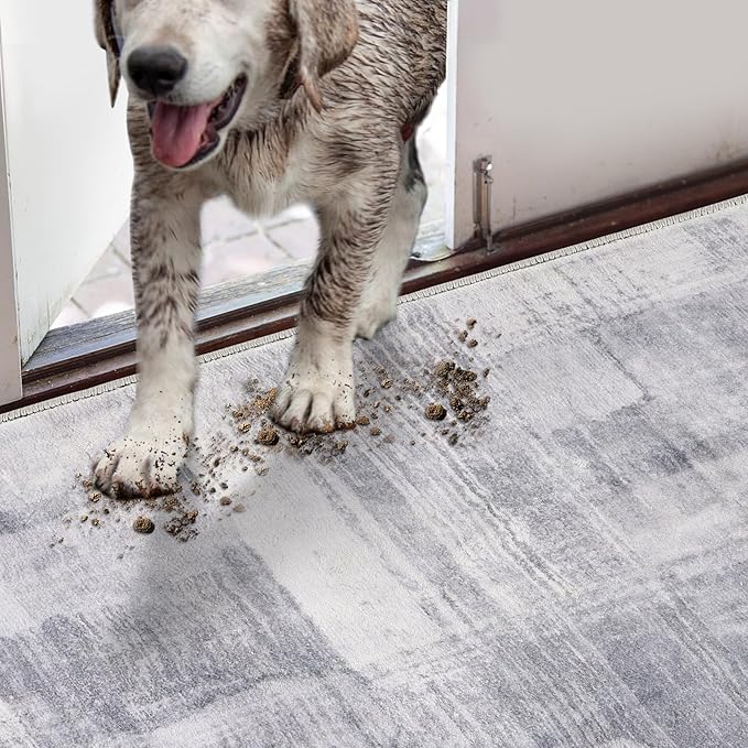 COMSLE Door Mat, Front Door Mat Indoor for Entrance Faux Wool Absorbent Non Slip Modern Throw Rug for Entryway Hallway Muddy Paws - Pet Friendly, 32x48 Inches,Gray/Blue Machine Washable