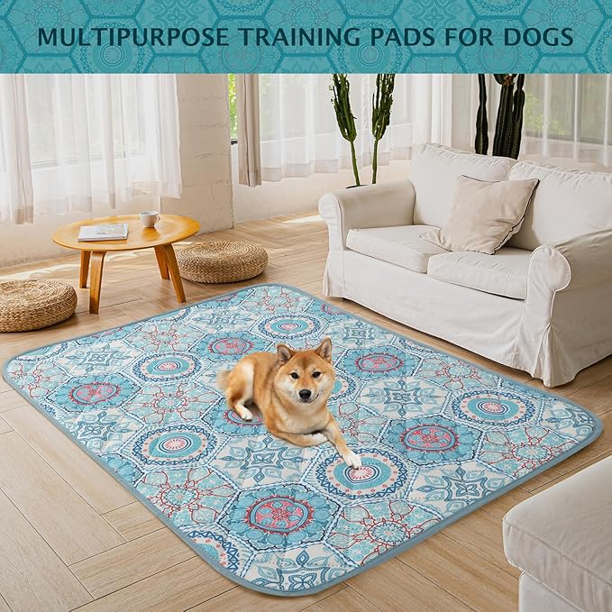 IEUUMLER Washable Pee Pads for Dogs, 1 Pack Non-Slip & Waterproof Pack Whelping Pad, Reusable Washable Puppy Potty Training Pad with Fast Absorbent for Playpen EU007 (Green Medallion, 48"X48"-1pcs)