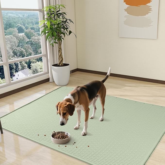 Bartuke Dog Food Mat, Extra Large 50" x 35" Silicone Pet Feeding Mat with Raised Edge Pet Placemat for Small, Medium, and Large Pets Non-Slip, Easy to Clean (Green)