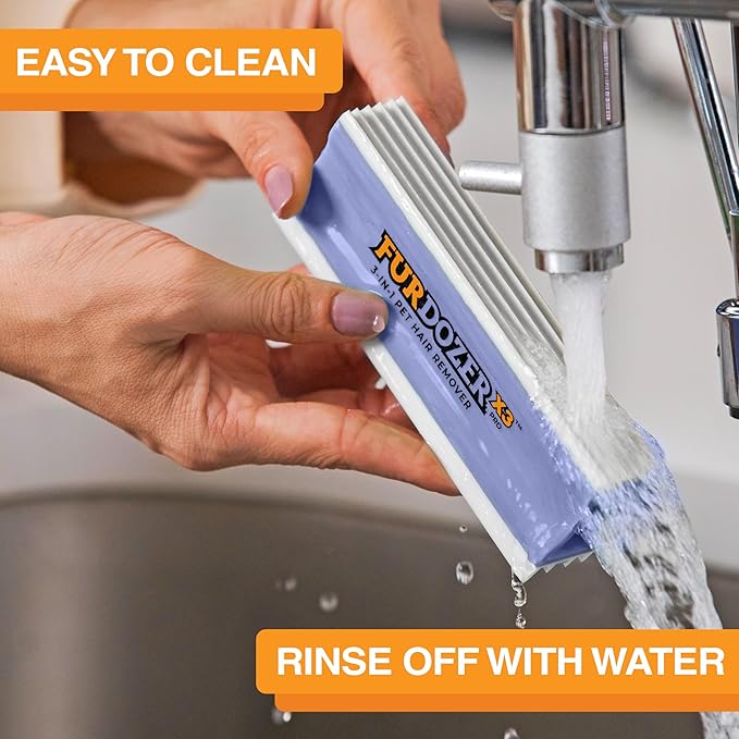 FurDozer Pet Hair Remover & Auto Detailing Tools - Cat & Dog Hair Remover for Carpets, Car Interiors, Couches, Bedding, & Pet Furniture (Purple, (2 Pack) - X3 PRO)