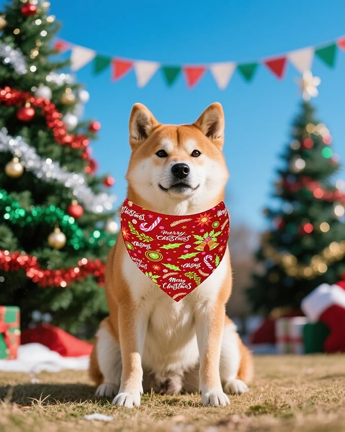 PET SHOW 100 Pack Christmas Dog Bandanas Bulk for Small Medium Dogs No Stitch Scarves Xmas Triangle Bibs Kerchief Set Pet Girl Boy Holiday Party Grooming Accessories, M