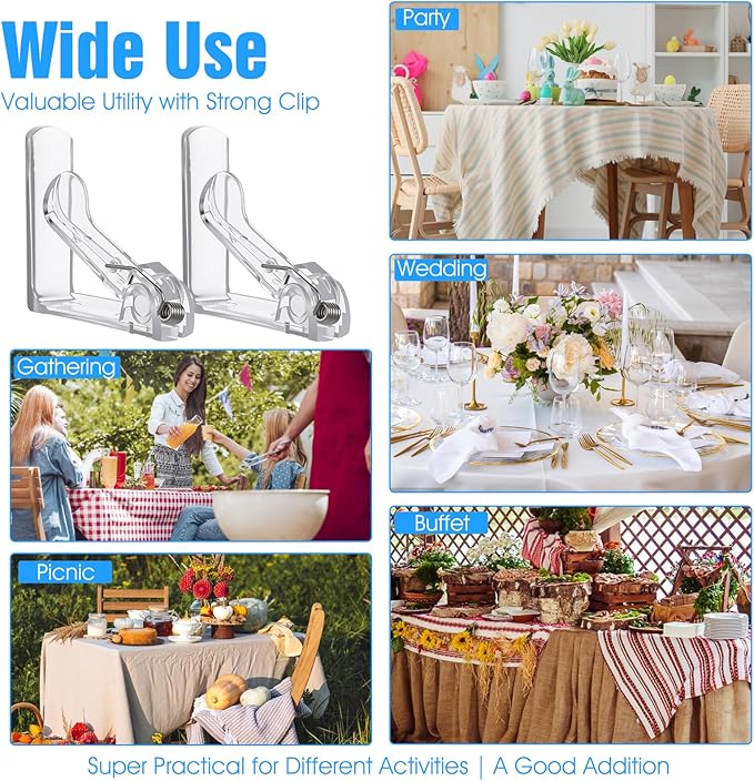 48pcs Tablecloth Clips Table Cloth Clips Picnic Clear Plastic Clip-Clamp Holder Table Tablecloth Clip Bulk for Outdoor,Wedding Picnic Tables Camping tablecloths Party Essentials