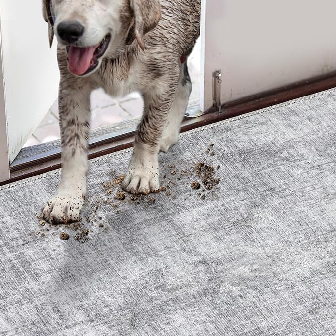 COMSLE Door Mat, Front Door Mat Indoor for Entrance Faux Wool Absorbent Non Slip Modern Throw Rug for Entryway Bedroom Muddy Paws - Pet Friendly, 36x60 Inches,Grey Machine Washable