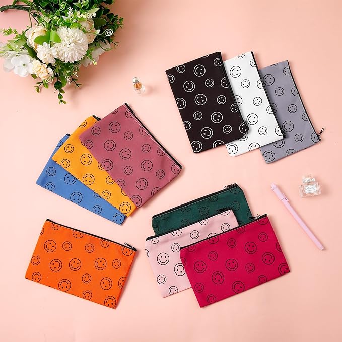 Reginary 20 Pieces Cosmetic Bag for Women Smile Face Roomy Makeup Bags with Zipper Smile Face Toiletry Bag Pouch Travel Accessory Christmas Organizer Gifts, 7 x 4.3 Inches
