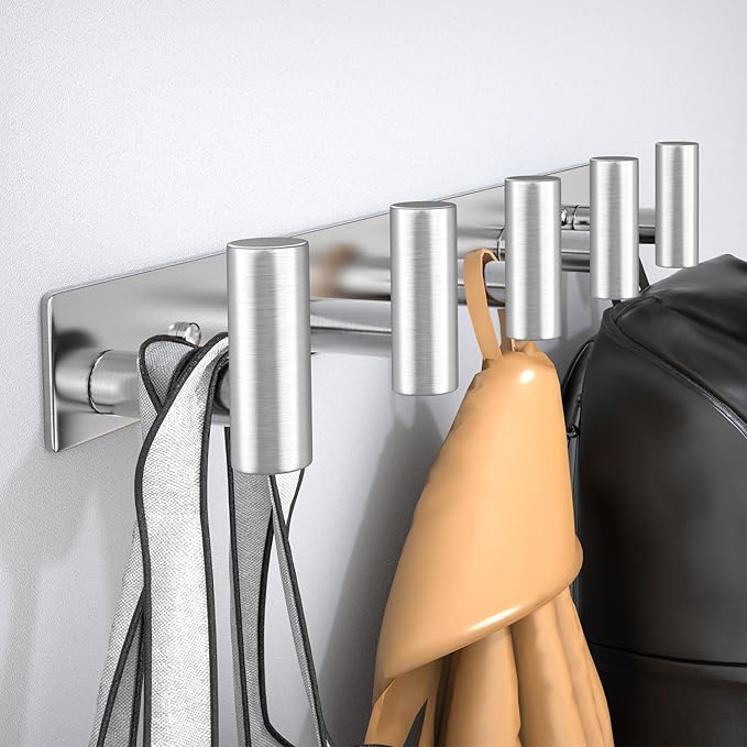 VINHOLD Wall Mounted Coat Rack-5 Hooks, Heavy Duty Stainless Steel Wall Hooks for Towel Coat Bag, Hat Rack Coat Hanger Coat Hooks Towel Racks for Bathroom Entryway Kitchen Hotel (Silvery, 1 Pack)