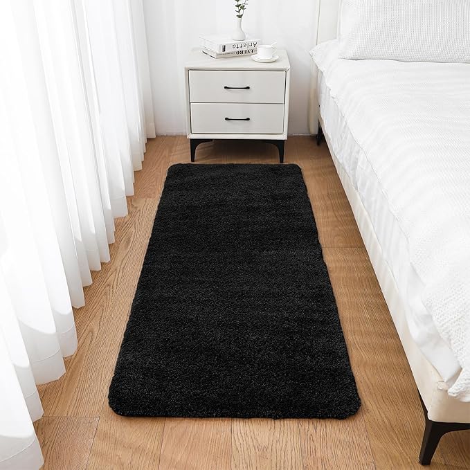 Black Bathroom Rug Runner 24"x60" - Long Large Bath Mat, Soft Non Slip Absorbent Microfiber Bathroom Rug, Washable Plush Floor Mat - Perfect for Bedside, Kitchen or Vanity Area