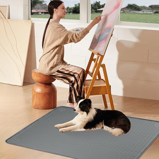Pee Pads for Dogs, 50" x 35" Extra Large Reusable Silicone Mat, Washable Puppy Training Pads for Potty Training, Non-Slip, Leak-Proof, Indoor Floor Protection (Dark Grey)
