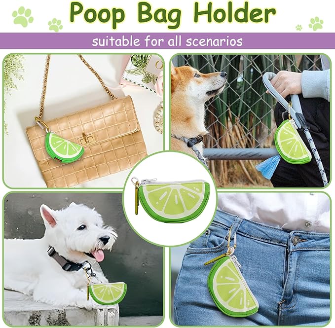 Lime Shape Dog Poop Bag Holder for Leash - Cute Dog Waste Bag Dispenser Carrier, Portable Pet Walking Accessories (Green)