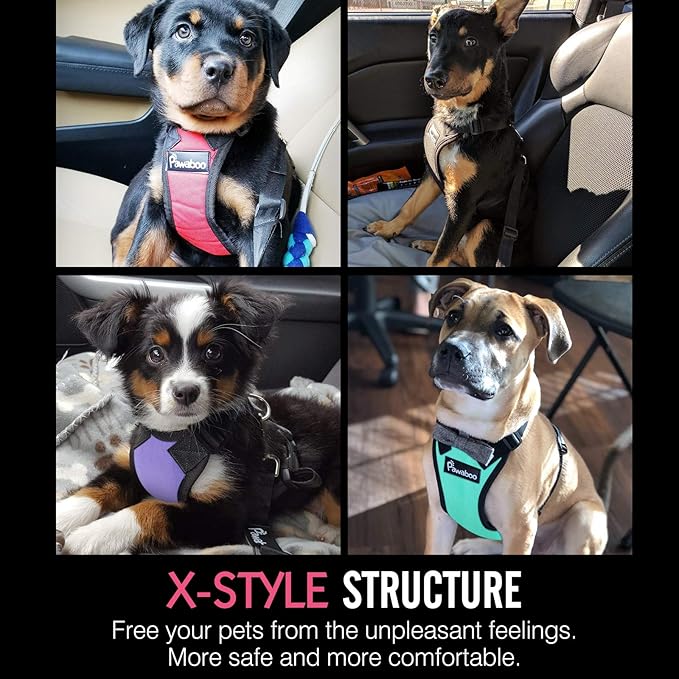 Pawaboo Dog Safety Vest Harness, Pet Car Harness Vehicle Seat Belt with Adjustable Strap and Buckle Clip, Easy Control for Driving Traveling Safety for Small Medium Dogs Cats, Large, Rose Red