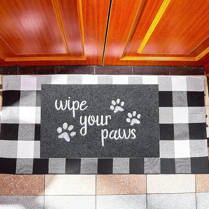Welcome Mats for Front Door Wipe Your Paws Funny Doormat, Durable Natural Rubber Non Slip Back Mat Indoor Doormats Dog Doormats Mats for Entryway Porch Grey Mat 18X30 Inch
