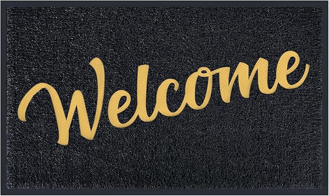 T.HENV Welcome Mat Outdoor Indoor, 32x20, Black-Gold, Non Slip, Waterproof, Quick Dry