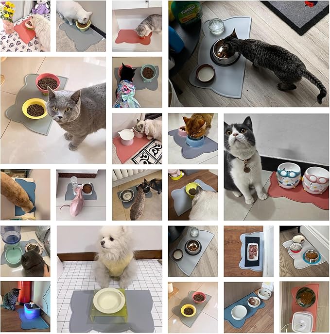 Cat Food Mat, Silicone Pet Feeding Mat for Floor Non-Slip Waterproof Dog Water Bowl Tray Cushion (20" x 12", Dark Gray)