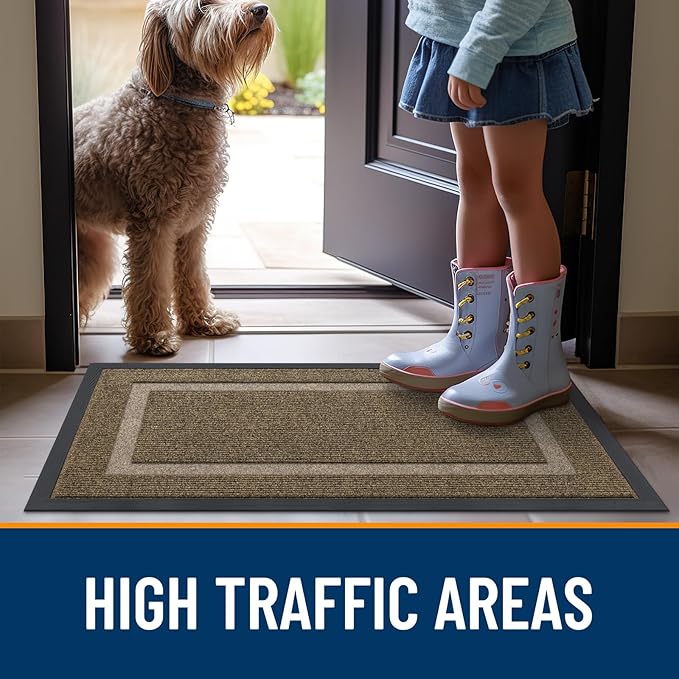OLANLY Front Door Mat Indoor Outdoor Entrance, Waterproof All-Season, All-Weather Doormat, Sturdy Natural Rubber, Fade Resistant, Low Profile, Easy Clean Patio Porch Entryway Mat, 71x34, Brown