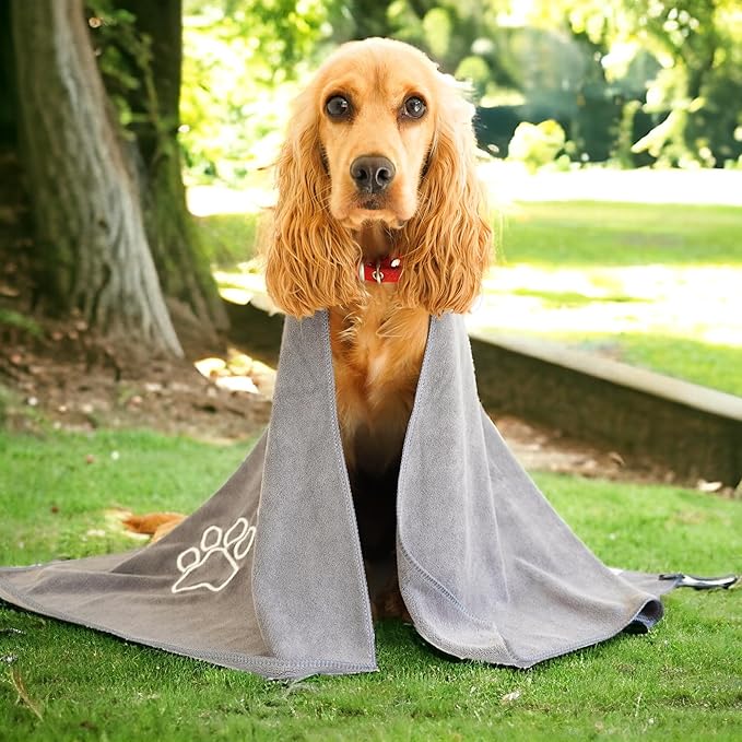 Unconditional Love | Premium Pet Drying Towel | Ultra Absorbent and Soft Microfiber Towel for Dogs and Cats (Grey) XL