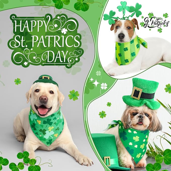 50 Pieces St. Patricks Day Dog Bandanas Bulk Shamrock Dog Bandanas for Dogs Green Soft Dog Bandana Bibs Adjustable Triangle Dog Bandana for Small Medium Large Dog Cat (31.5 x 21.7 x 21.7)