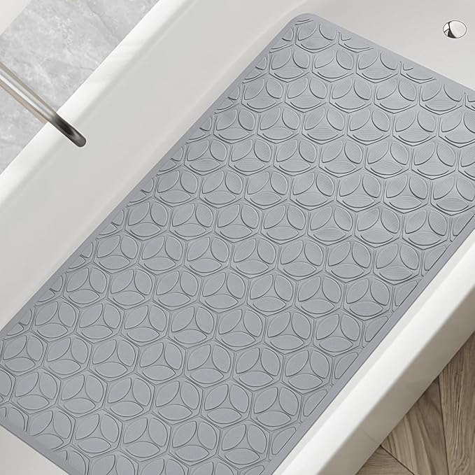 WRISIN Bathtub Mat Non Slip with Suction Cups - 100% Rubber Bathroom Mat Textured for Bath Tub Shower Safety - Soft on Touch - BPA/PVC Free - Pet Dog Bath Mat - Machine Washable - 16 × 28 Inch(Gray)