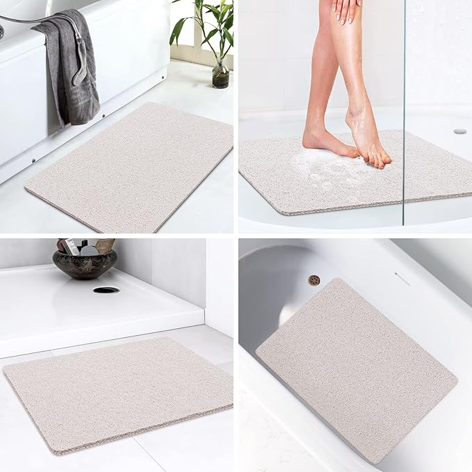 LuxStep Shower Mat Bathtub Mat,24x36 inch, Non-Slip Bath Mat with Drain, Quick Drying PVC Loofah Bathmat for Tub,Shower,Bathroom,White