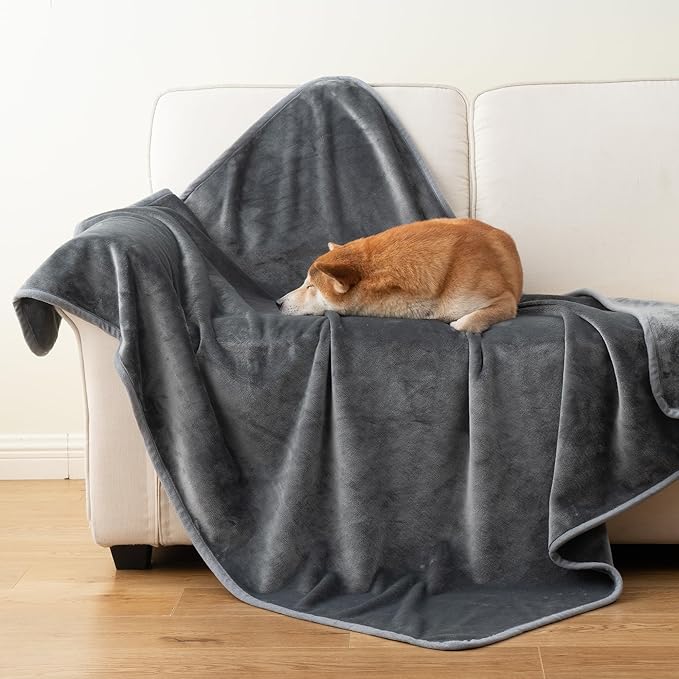 CAPT.SNOOZE Waterproof Dog Blankets Dark Grey, 30"x40" Cat Blanket for Indoor Cats, Soft Fluffy Sofa Car Bed Protector, Reversible Leakproof Flannel Puppy Blanket for Small Medium Dogs
