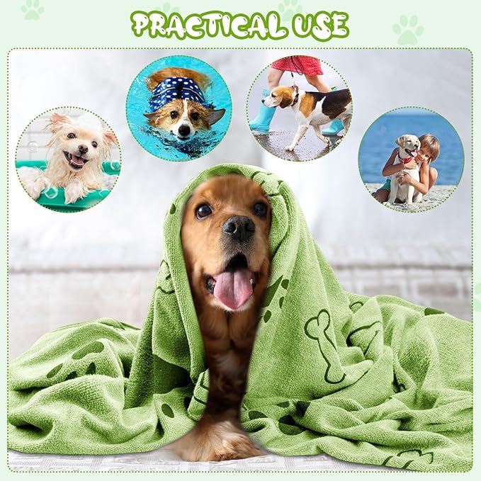Tatuo 22 Pcs Dog Towels for Drying 20 x 40 Inch Pet Bath Towels Absorbent Microfiber Towel Quick Drying Puppy Bathing Supplies for Small Medium Large Dog Puppy Cat(Green,Bone Pattern)